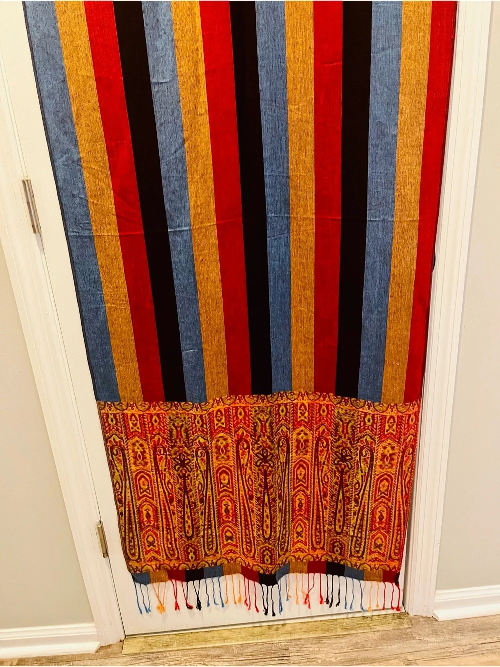 Pashmina Paisley Striped Oversized Scarf Wrap Multicolor Fringe NWOT
